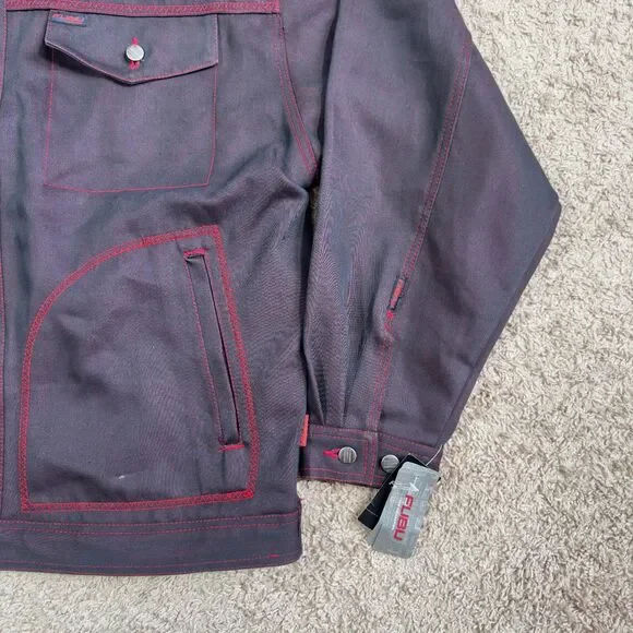 VINTAGE Fubu Jacket Mens 2XL Red Denim Jean Hip Hop Y2K Rap Baggy Trucker